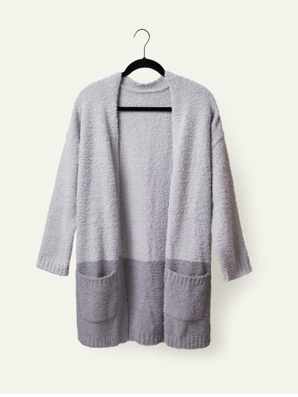 Thread & Supply Cozy Cloud Wrap — Two-Tone Open Cardigan, Light Gray